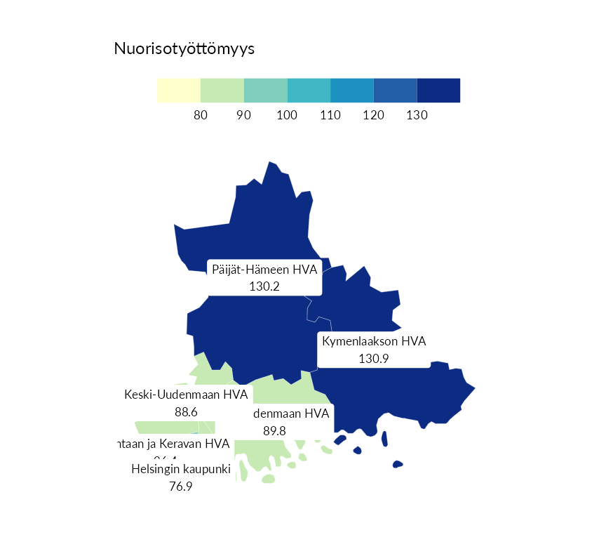 Karttoja ja aikasarjakuvioita huono-osaisuuden eri osoittimista