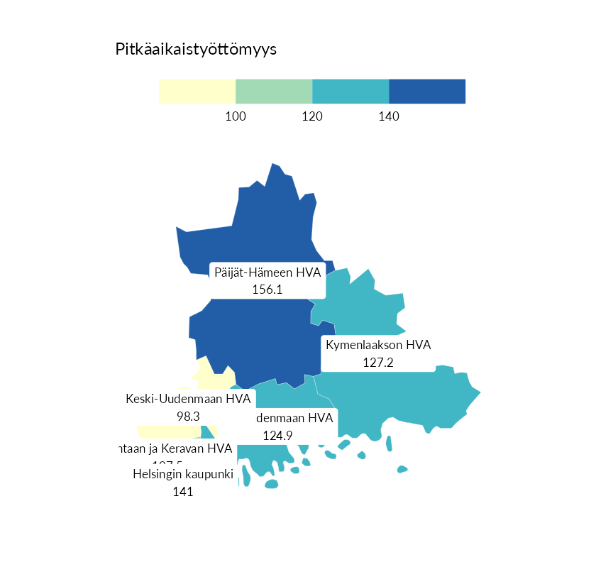 Karttoja ja aikasarjakuvioita huono-osaisuuden eri osoittimista