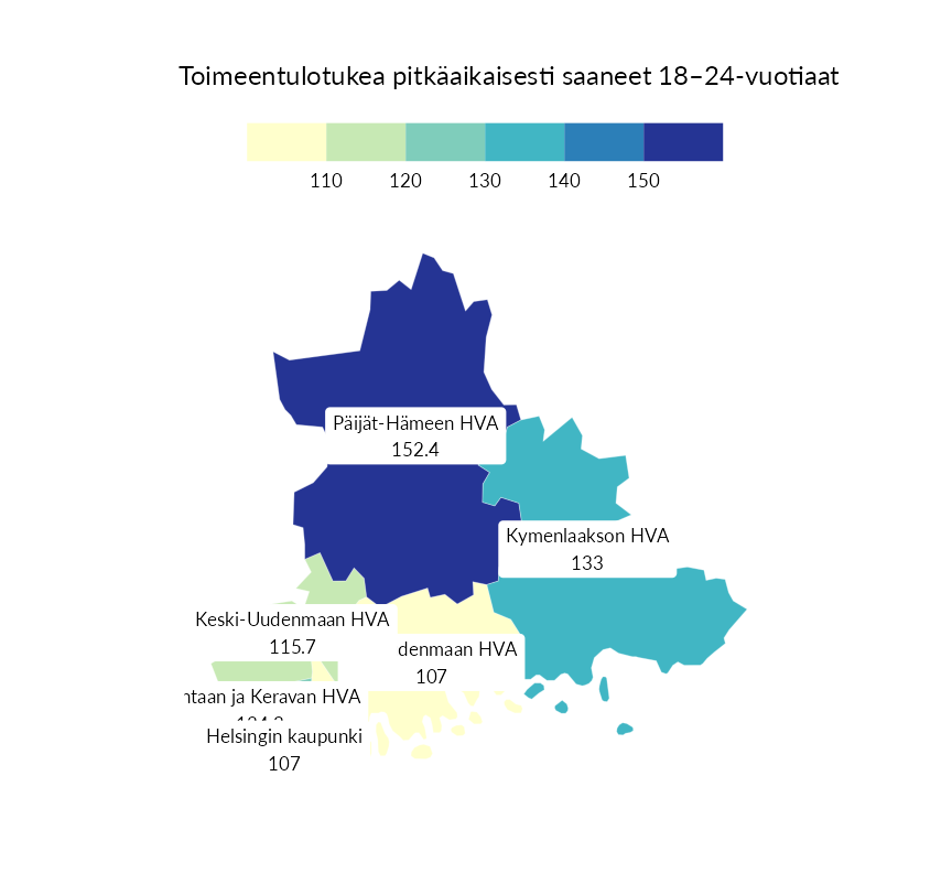 Karttoja ja aikasarjakuvioita huono-osaisuuden eri osoittimista