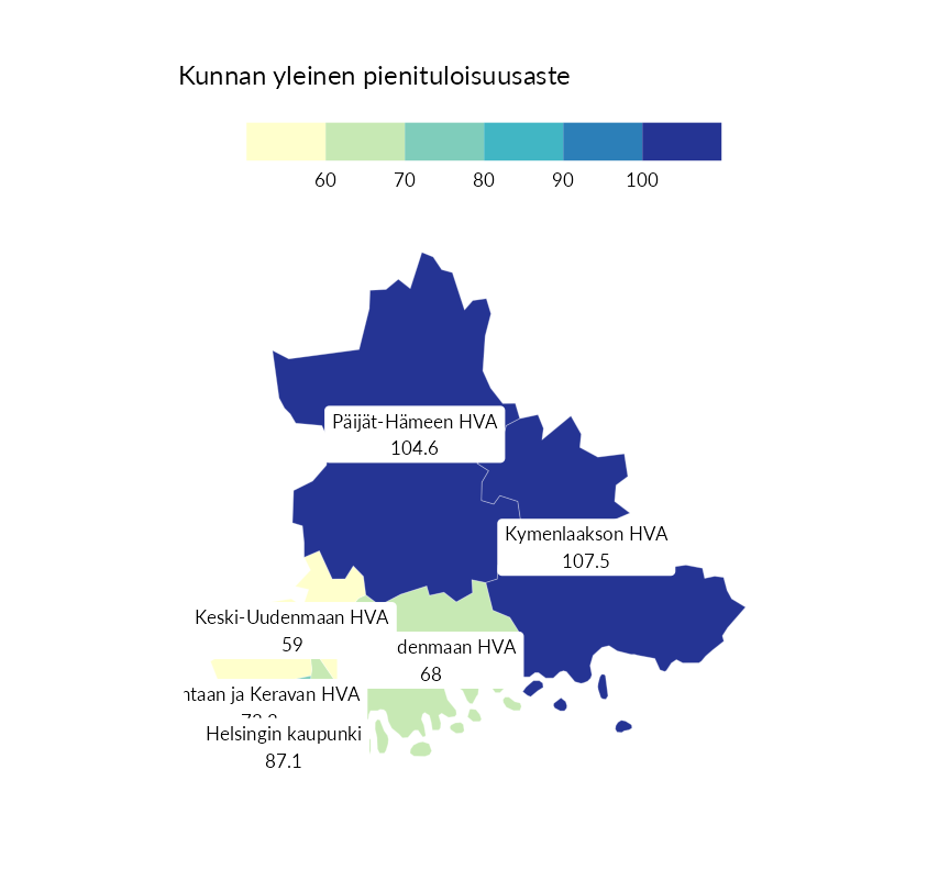 Karttoja ja aikasarjakuvioita huono-osaisuuden eri osoittimista