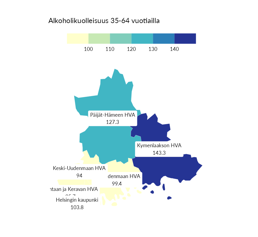 Karttoja ja aikasarjakuvioita huono-osaisuuden eri osoittimista