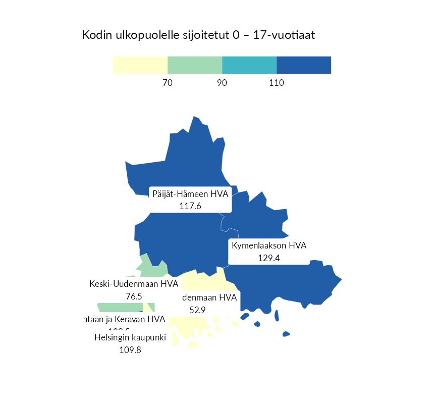 Karttoja ja aikasarjakuvioita huono-osaisuuden eri osoittimista