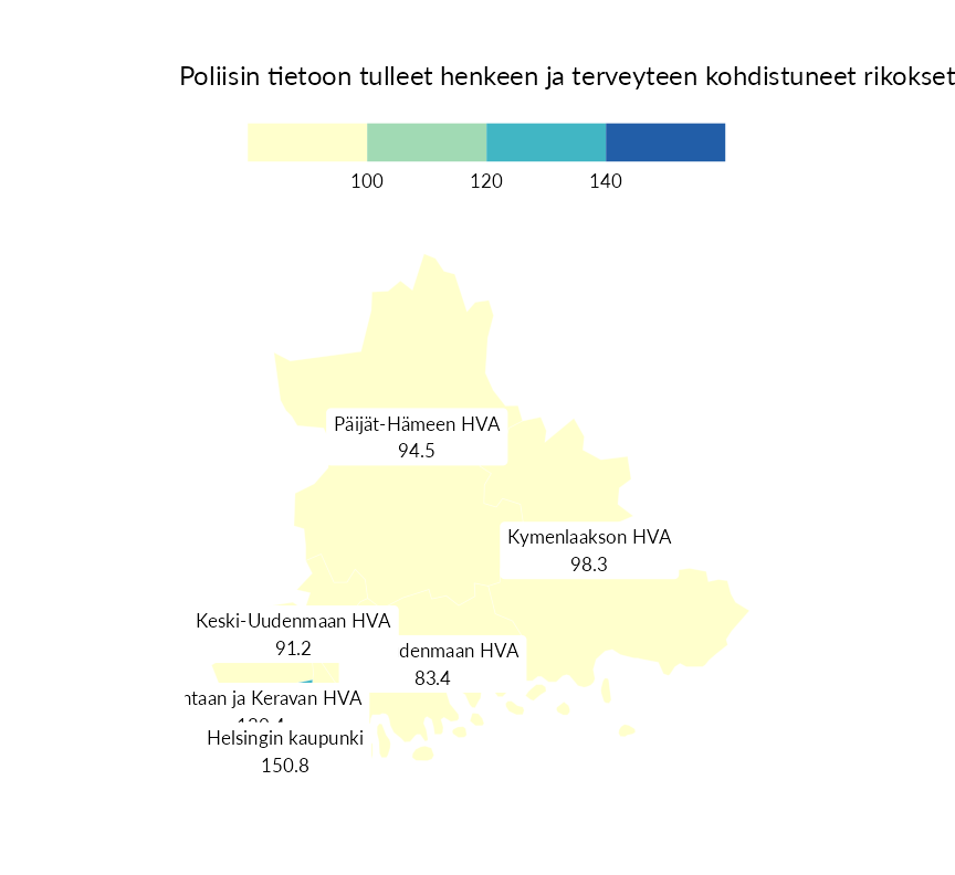 Karttoja ja aikasarjakuvioita huono-osaisuuden eri osoittimista