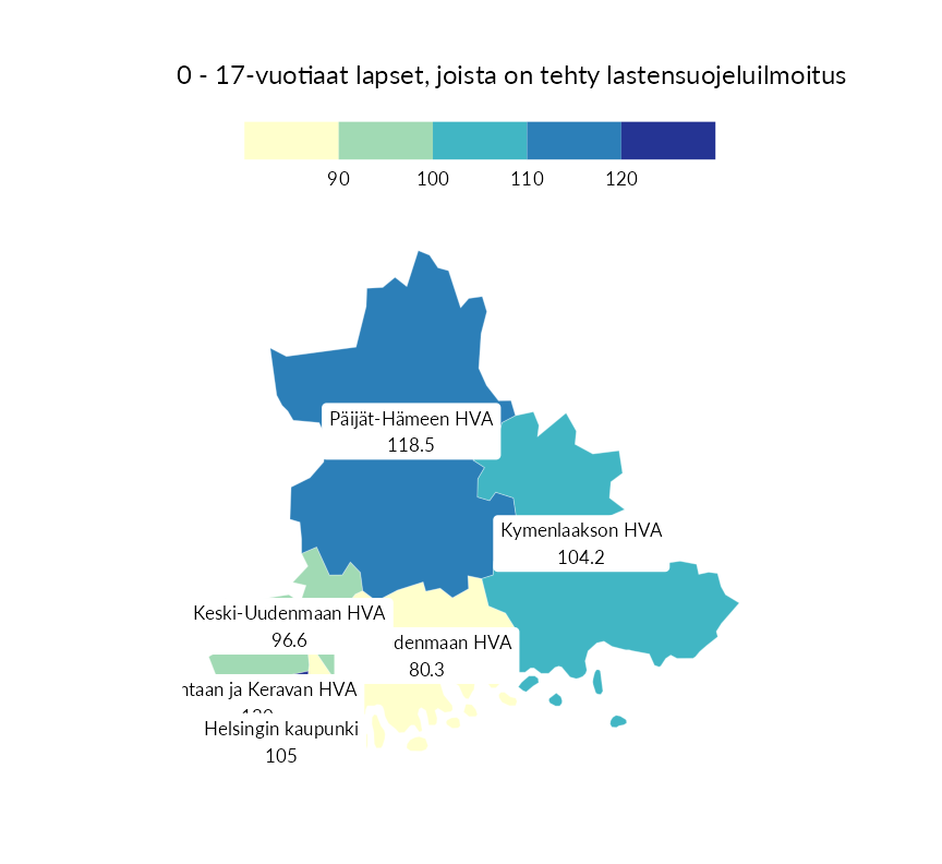 Karttoja ja aikasarjakuvioita huono-osaisuuden eri osoittimista