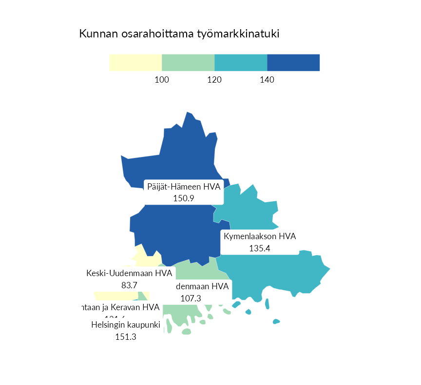 Karttoja ja aikasarjakuvioita huono-osaisuuden eri osoittimista