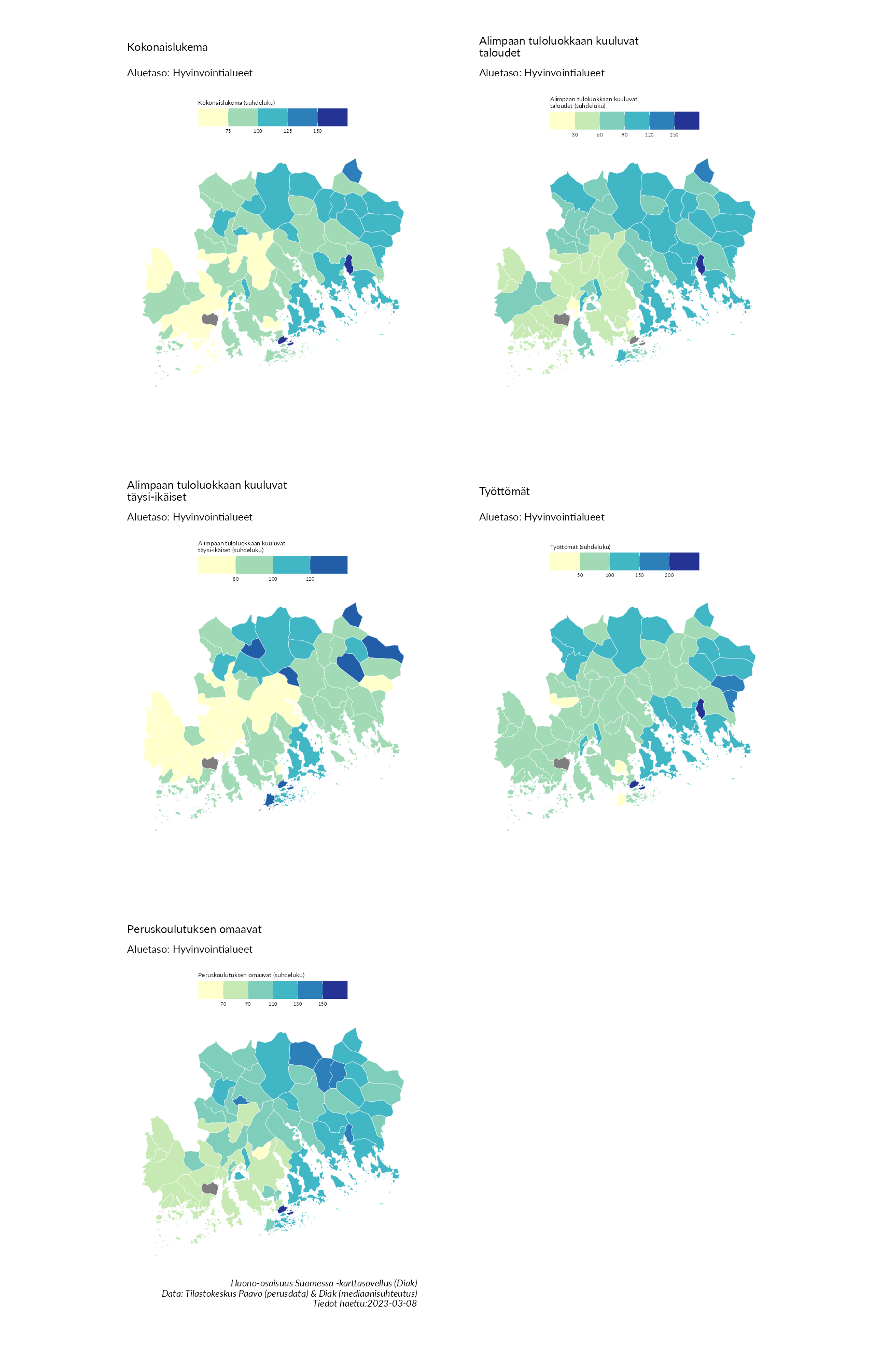 Postinumeroaluetason kartat huono-osaisuuden indikaattoreista