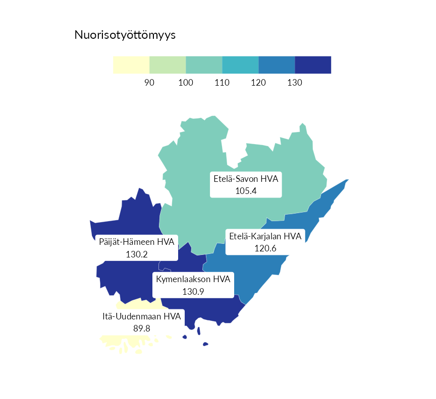 Karttoja ja aikasarjakuvioita huono-osaisuuden eri osoittimista