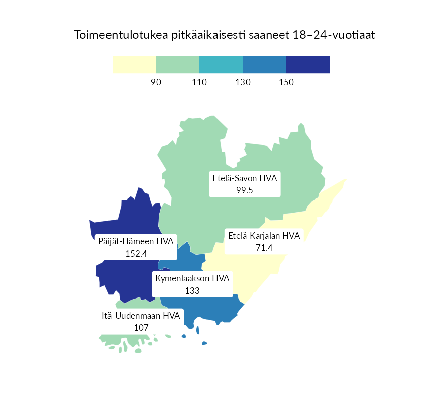 Karttoja ja aikasarjakuvioita huono-osaisuuden eri osoittimista