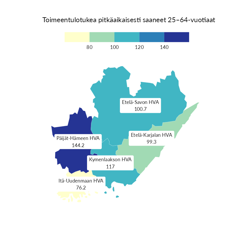 Karttoja ja aikasarjakuvioita huono-osaisuuden eri osoittimista