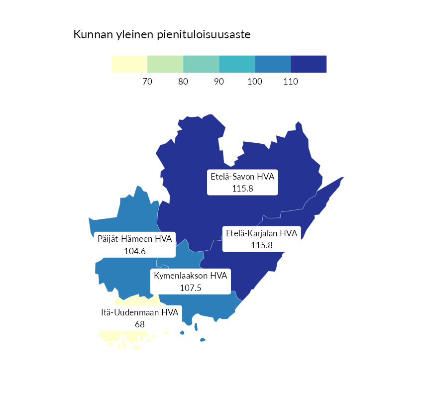 Karttoja ja aikasarjakuvioita huono-osaisuuden eri osoittimista