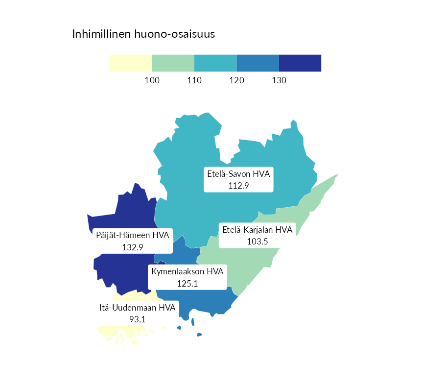 Karttoja ja aikasarjakuvioita huono-osaisuuden eri osoittimista