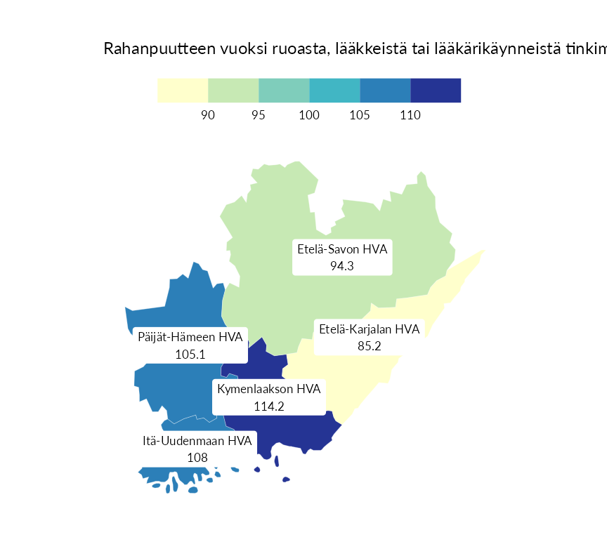 Karttoja ja aikasarjakuvioita huono-osaisuuden eri osoittimista