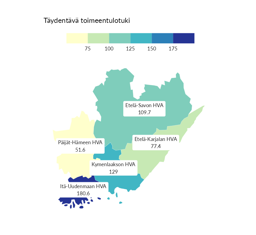 Karttoja ja aikasarjakuvioita huono-osaisuuden eri osoittimista