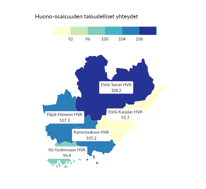 Karttoja ja aikasarjakuvioita huono-osaisuuden eri osoittimista