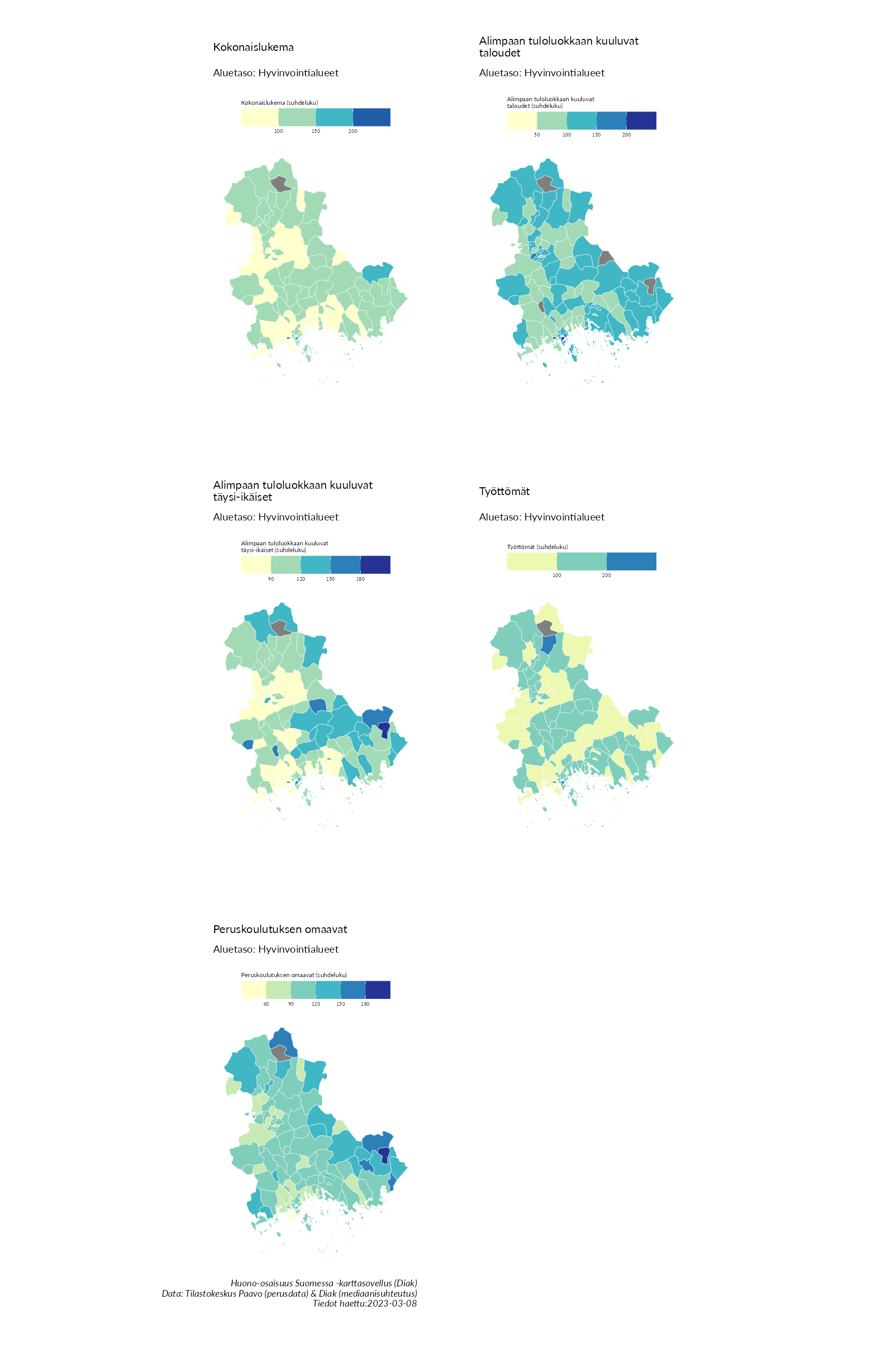 Postinumeroaluetason kartat huono-osaisuuden indikaattoreista