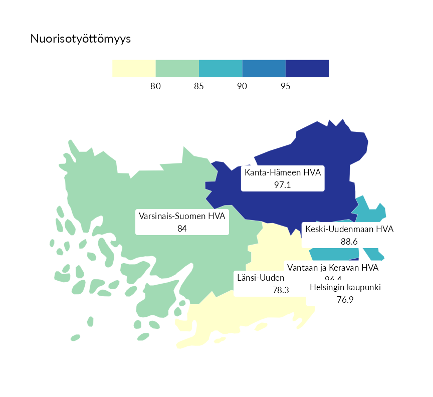 Karttoja ja aikasarjakuvioita huono-osaisuuden eri osoittimista