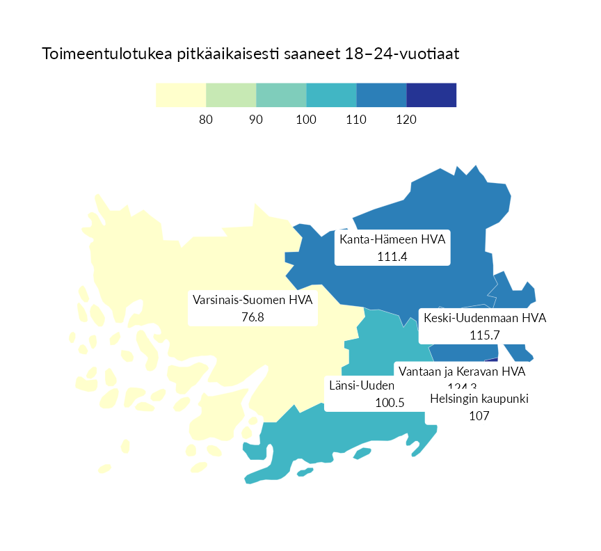 Karttoja ja aikasarjakuvioita huono-osaisuuden eri osoittimista