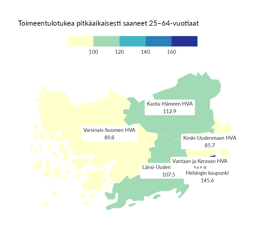 Karttoja ja aikasarjakuvioita huono-osaisuuden eri osoittimista