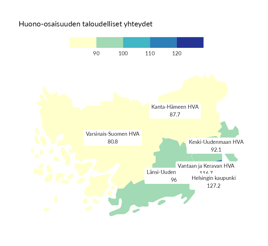 Karttoja ja aikasarjakuvioita huono-osaisuuden eri osoittimista