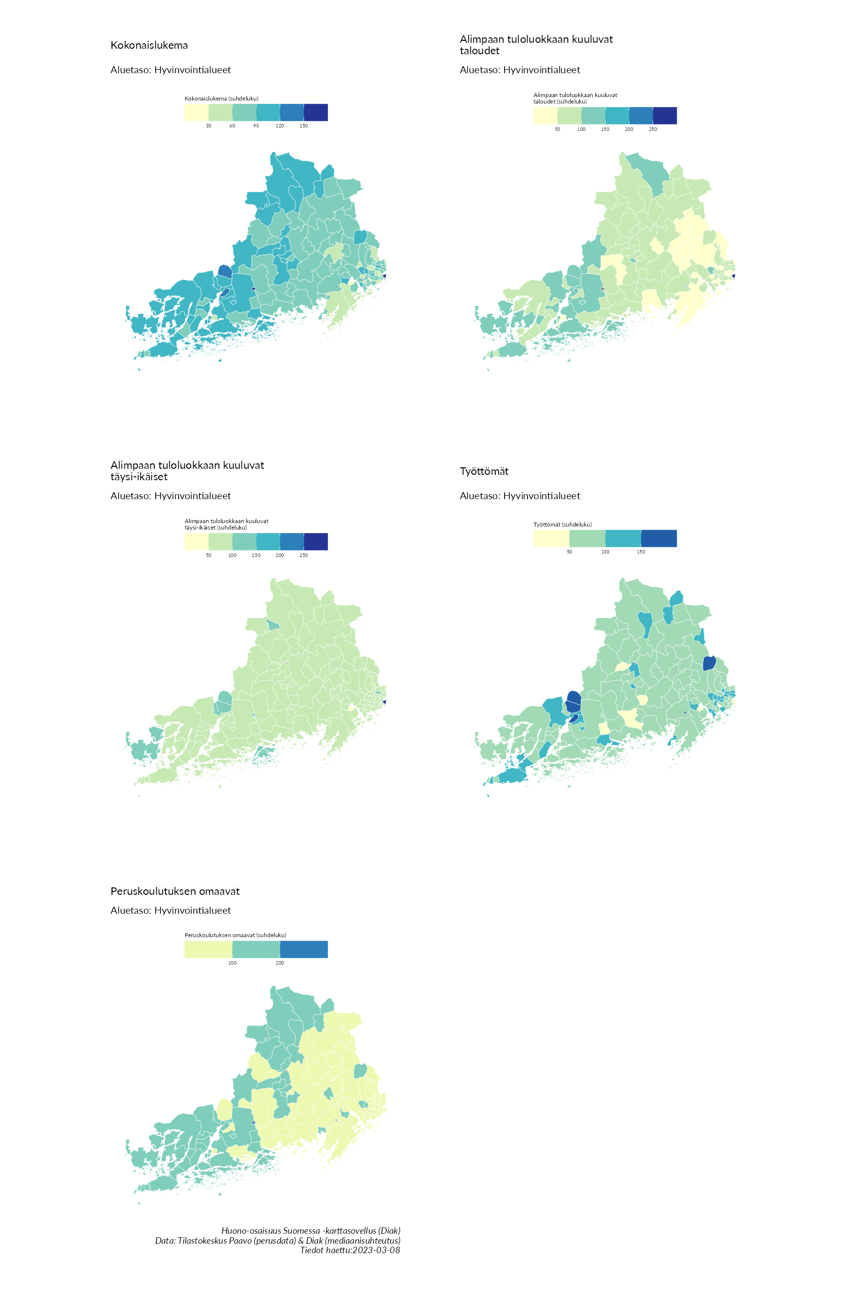 Postinumeroaluetason kartat huono-osaisuuden indikaattoreista