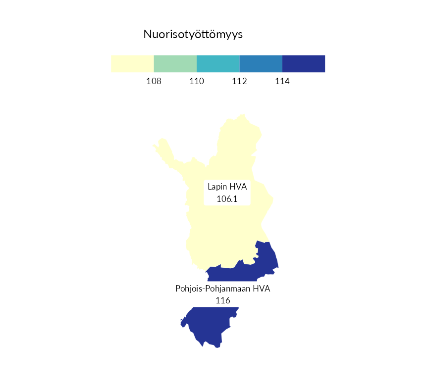 Karttoja ja aikasarjakuvioita huono-osaisuuden eri osoittimista