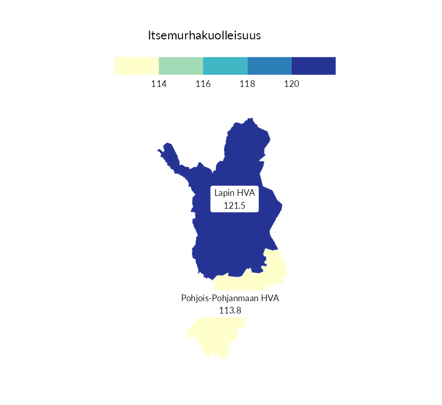 Karttoja ja aikasarjakuvioita huono-osaisuuden eri osoittimista