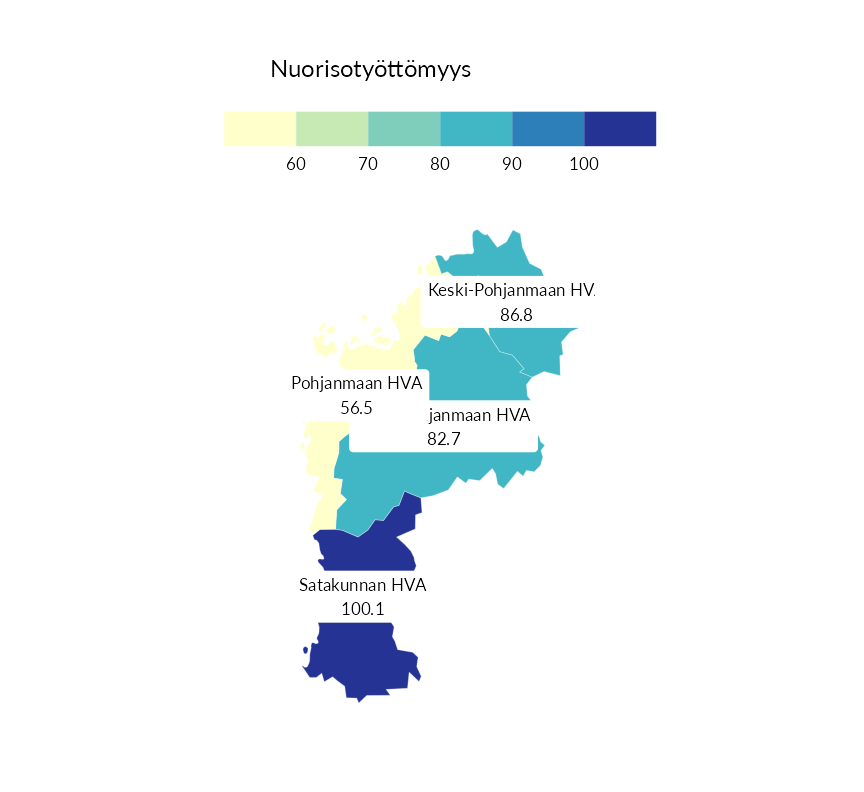 Karttoja ja aikasarjakuvioita huono-osaisuuden eri osoittimista