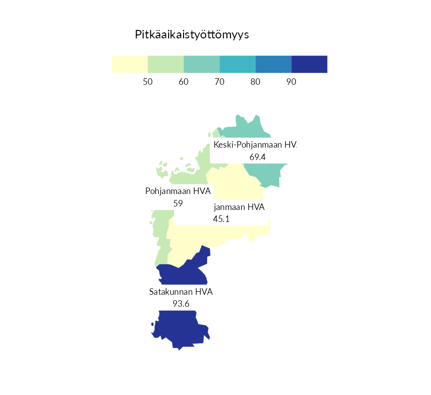 Karttoja ja aikasarjakuvioita huono-osaisuuden eri osoittimista