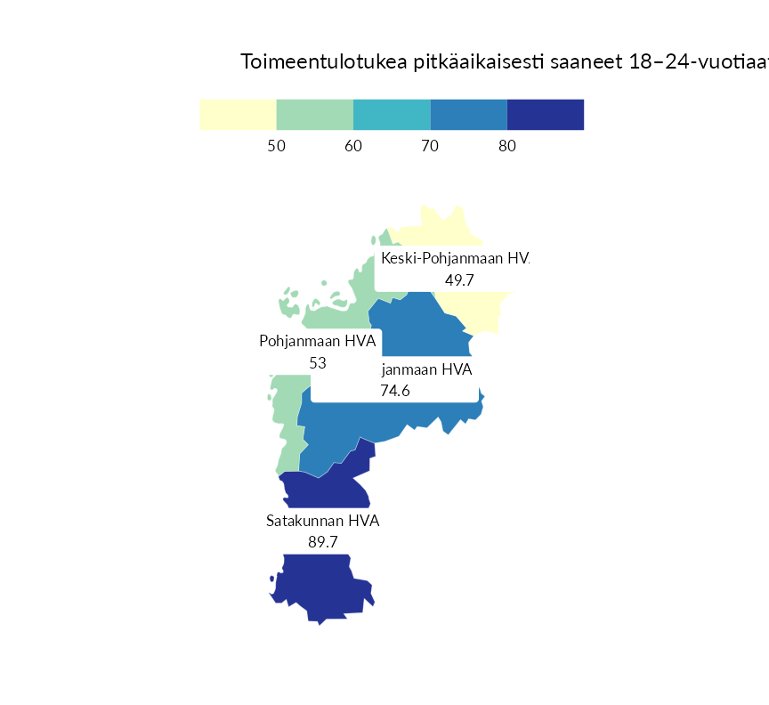 Karttoja ja aikasarjakuvioita huono-osaisuuden eri osoittimista