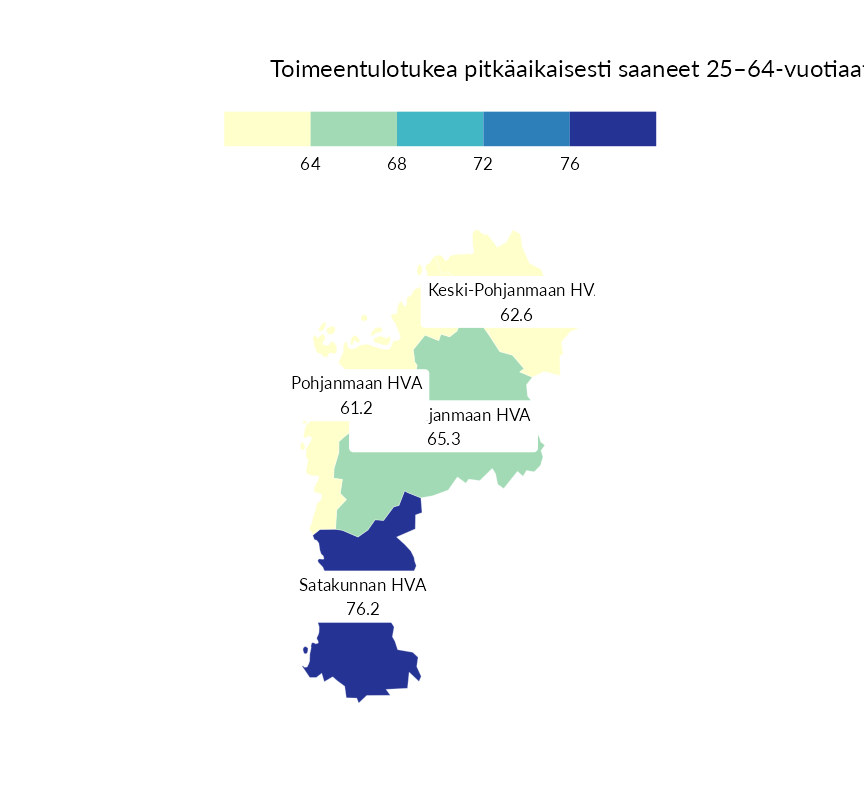 Karttoja ja aikasarjakuvioita huono-osaisuuden eri osoittimista