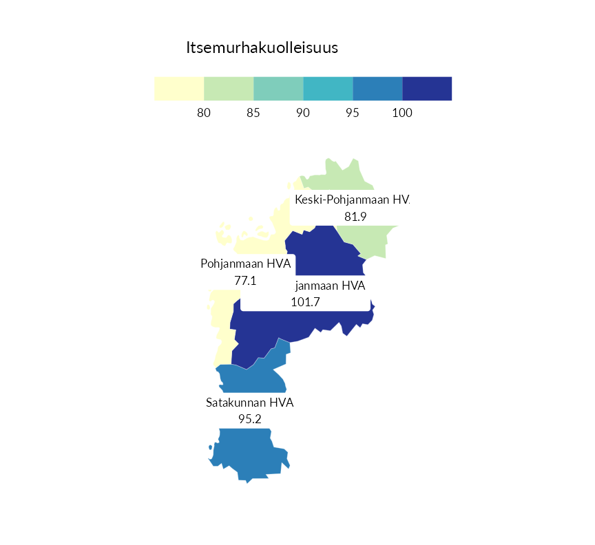 Karttoja ja aikasarjakuvioita huono-osaisuuden eri osoittimista