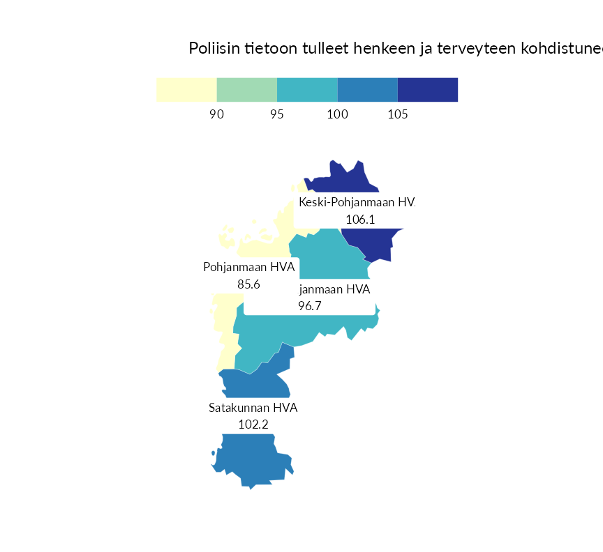 Karttoja ja aikasarjakuvioita huono-osaisuuden eri osoittimista