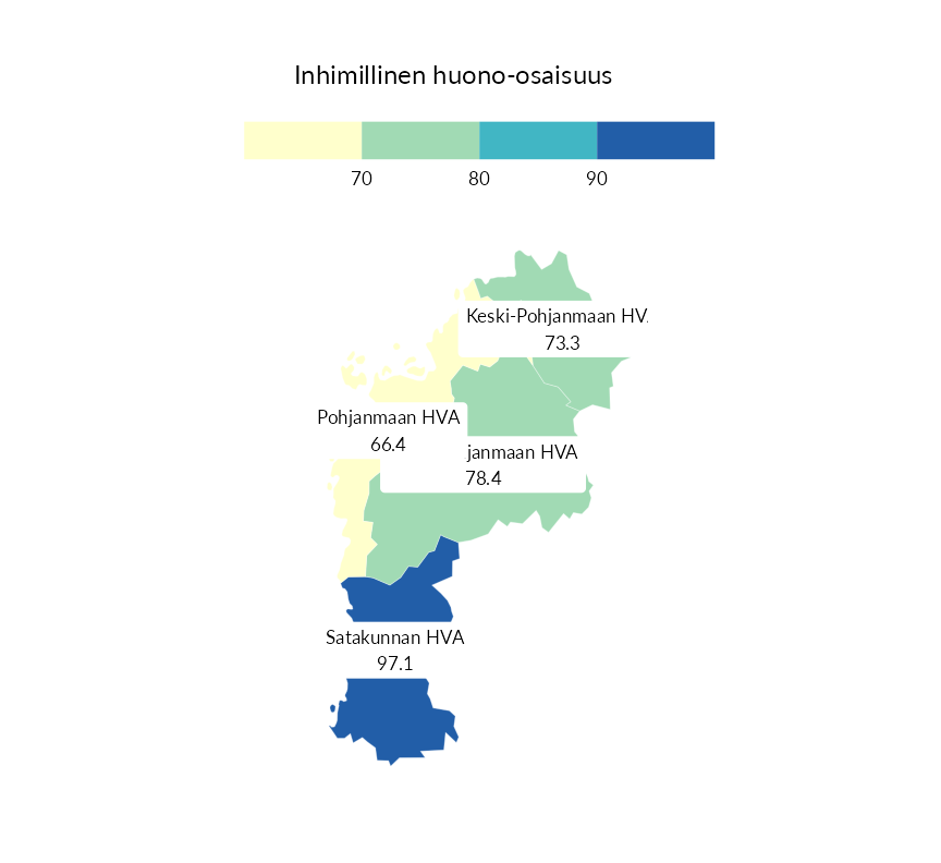 Karttoja ja aikasarjakuvioita huono-osaisuuden eri osoittimista