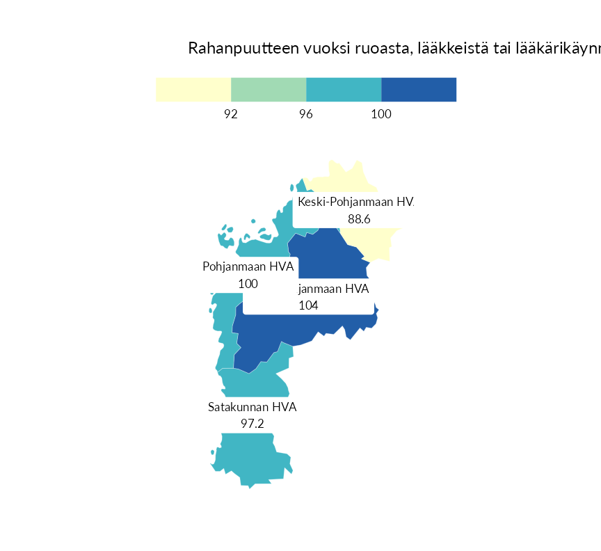 Karttoja ja aikasarjakuvioita huono-osaisuuden eri osoittimista