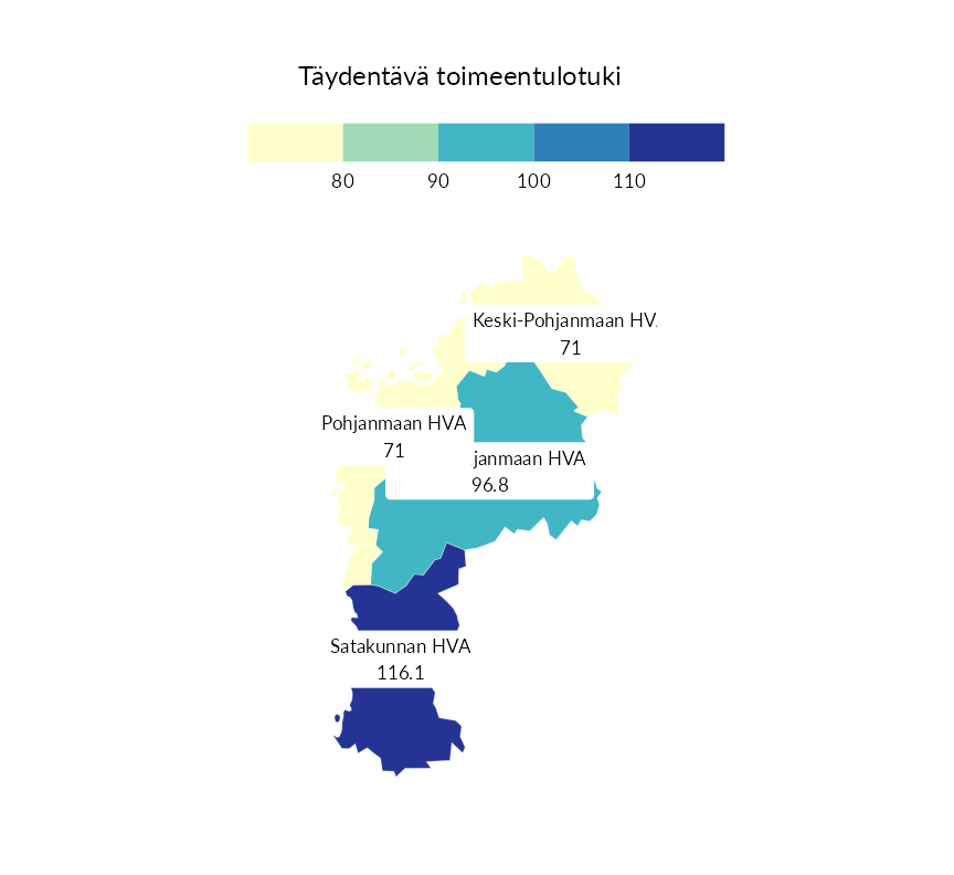 Karttoja ja aikasarjakuvioita huono-osaisuuden eri osoittimista