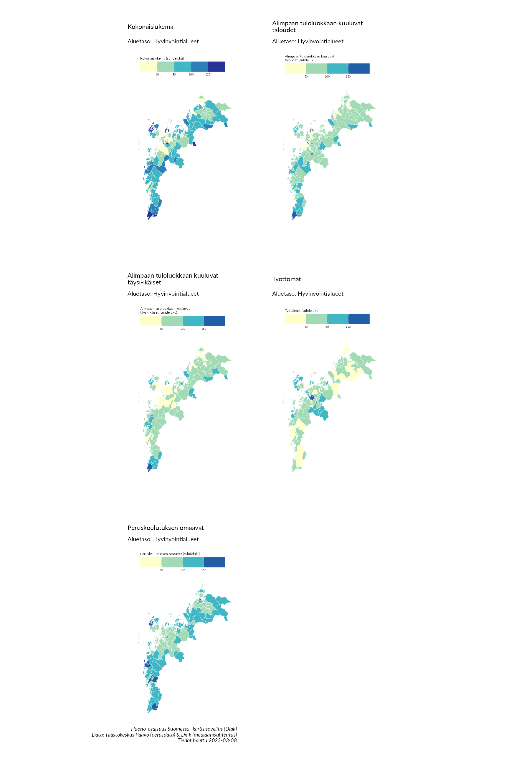 Postinumeroaluetason kartat huono-osaisuuden indikaattoreista