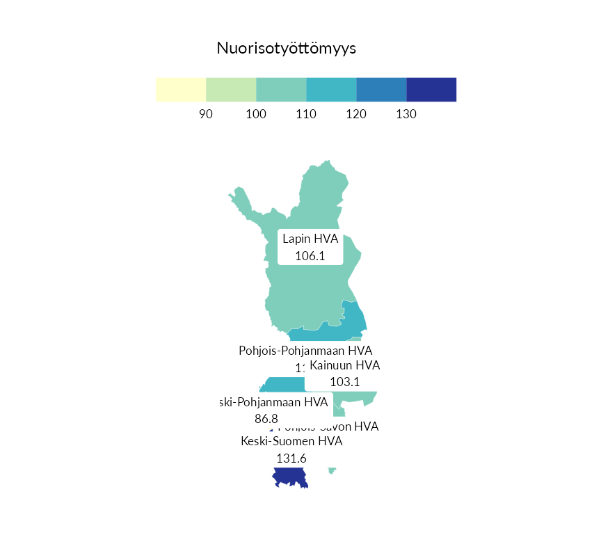 Karttoja ja aikasarjakuvioita huono-osaisuuden eri osoittimista