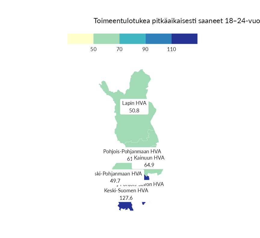 Karttoja ja aikasarjakuvioita huono-osaisuuden eri osoittimista