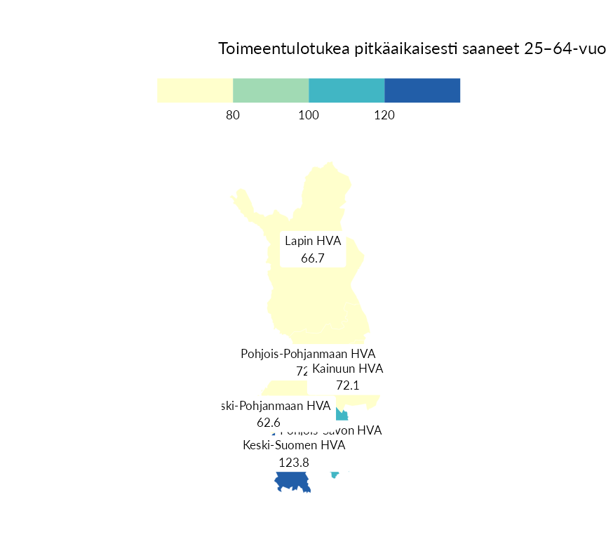 Karttoja ja aikasarjakuvioita huono-osaisuuden eri osoittimista