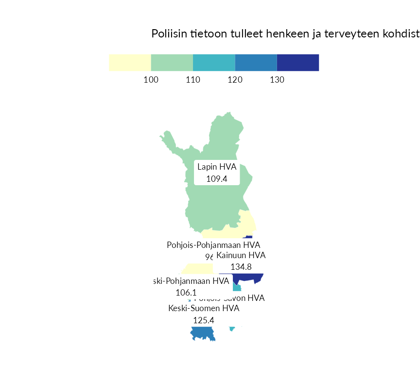 Karttoja ja aikasarjakuvioita huono-osaisuuden eri osoittimista