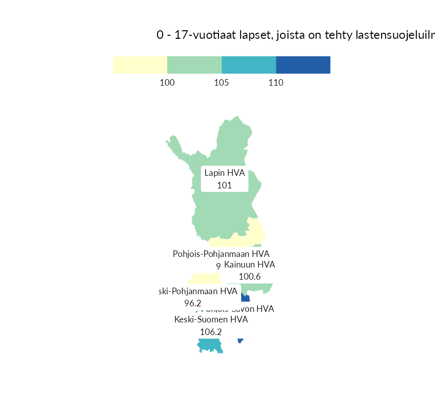 Karttoja ja aikasarjakuvioita huono-osaisuuden eri osoittimista