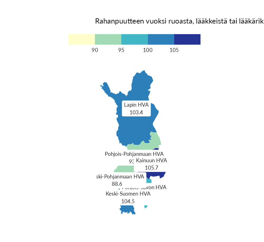 Karttoja ja aikasarjakuvioita huono-osaisuuden eri osoittimista