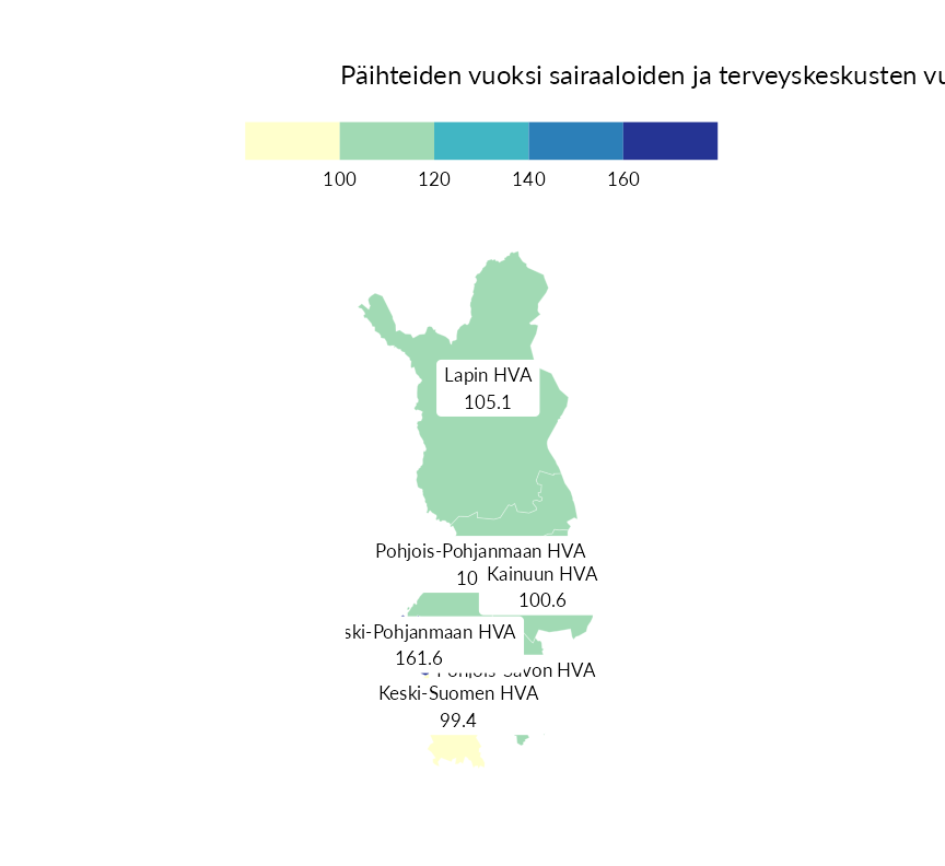 Karttoja ja aikasarjakuvioita huono-osaisuuden eri osoittimista