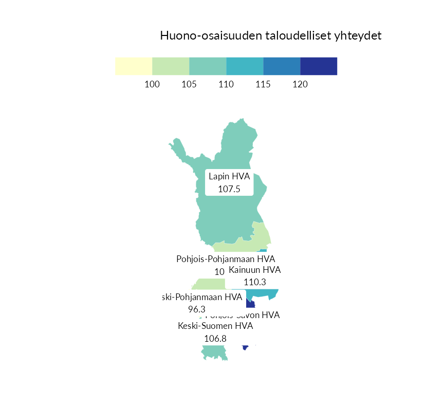 Karttoja ja aikasarjakuvioita huono-osaisuuden eri osoittimista