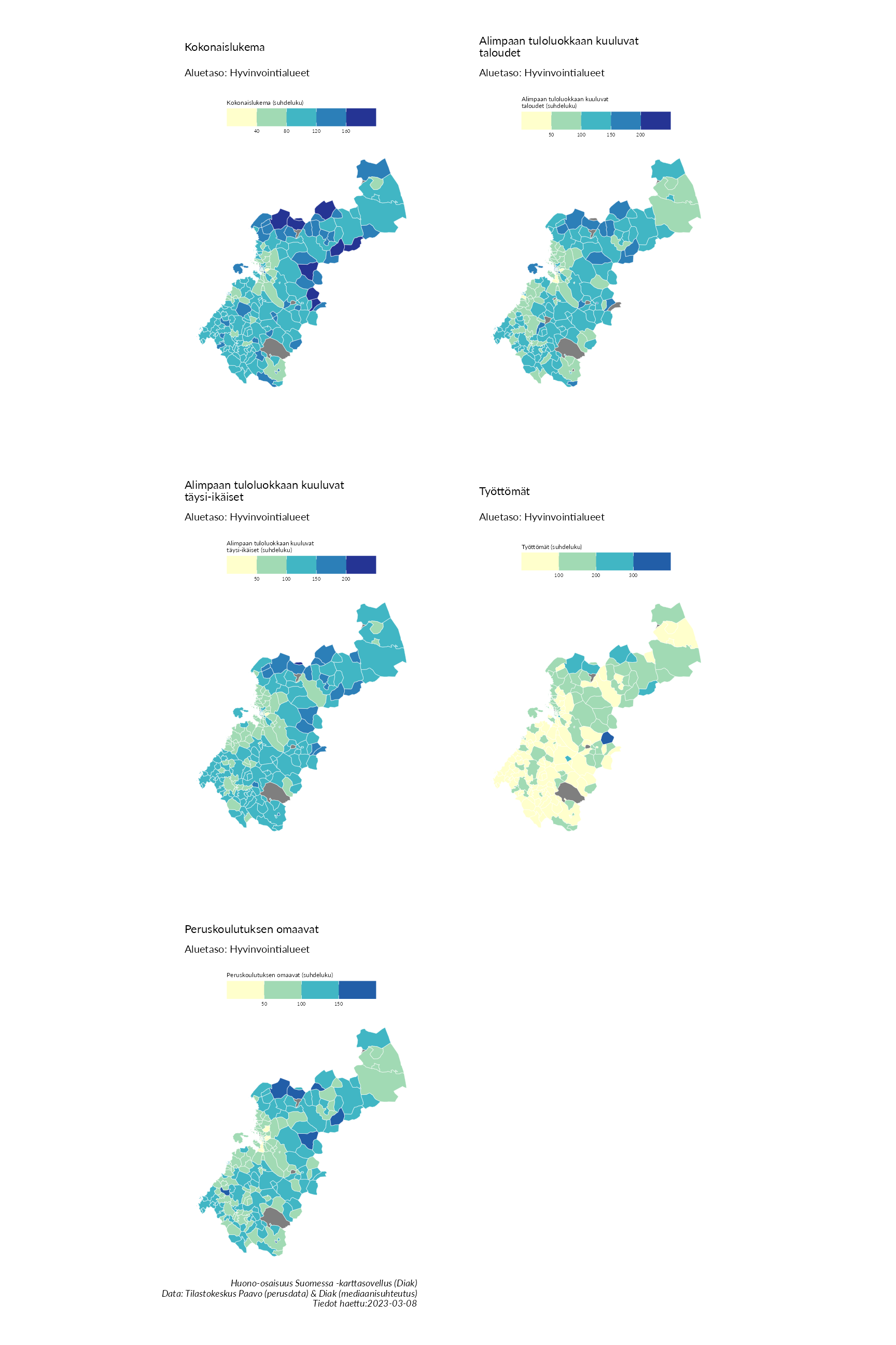 Postinumeroaluetason kartat huono-osaisuuden indikaattoreista