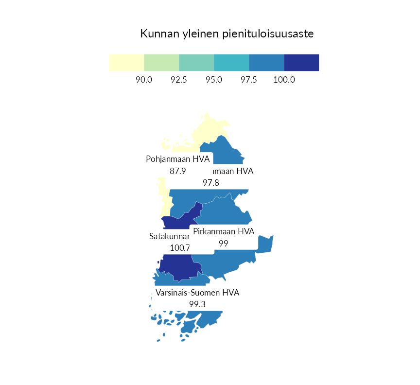 Karttoja ja aikasarjakuvioita huono-osaisuuden eri osoittimista