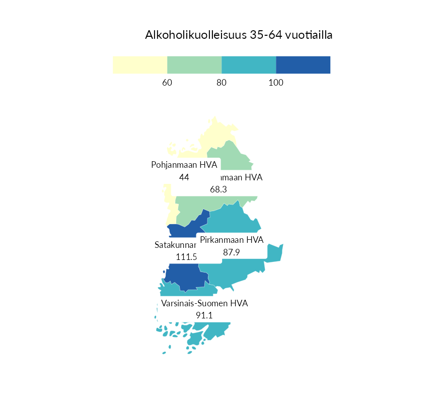 Karttoja ja aikasarjakuvioita huono-osaisuuden eri osoittimista