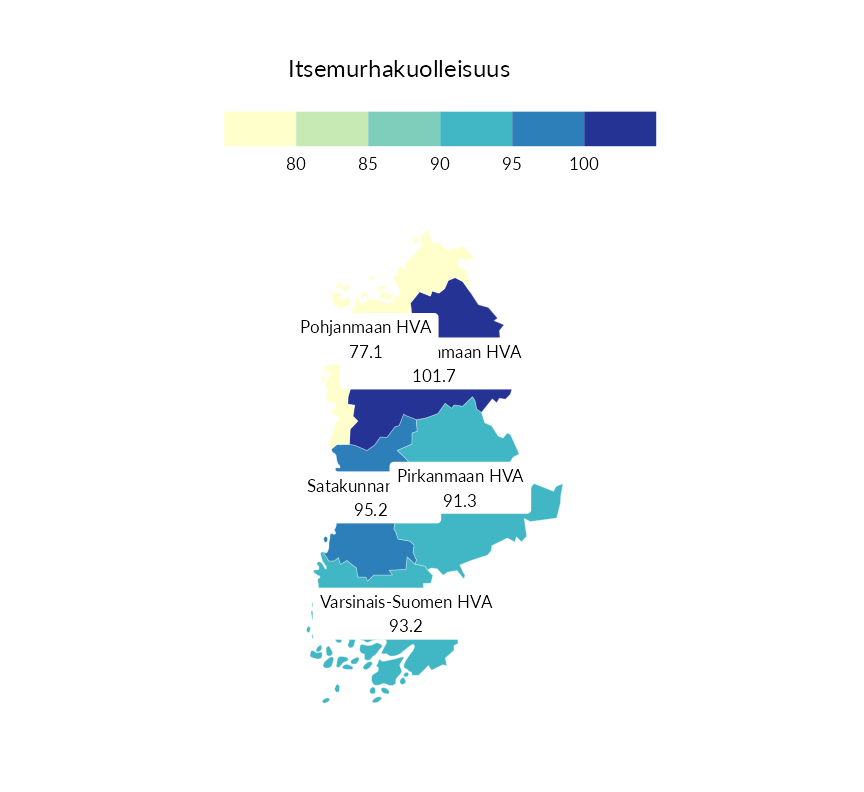 Karttoja ja aikasarjakuvioita huono-osaisuuden eri osoittimista