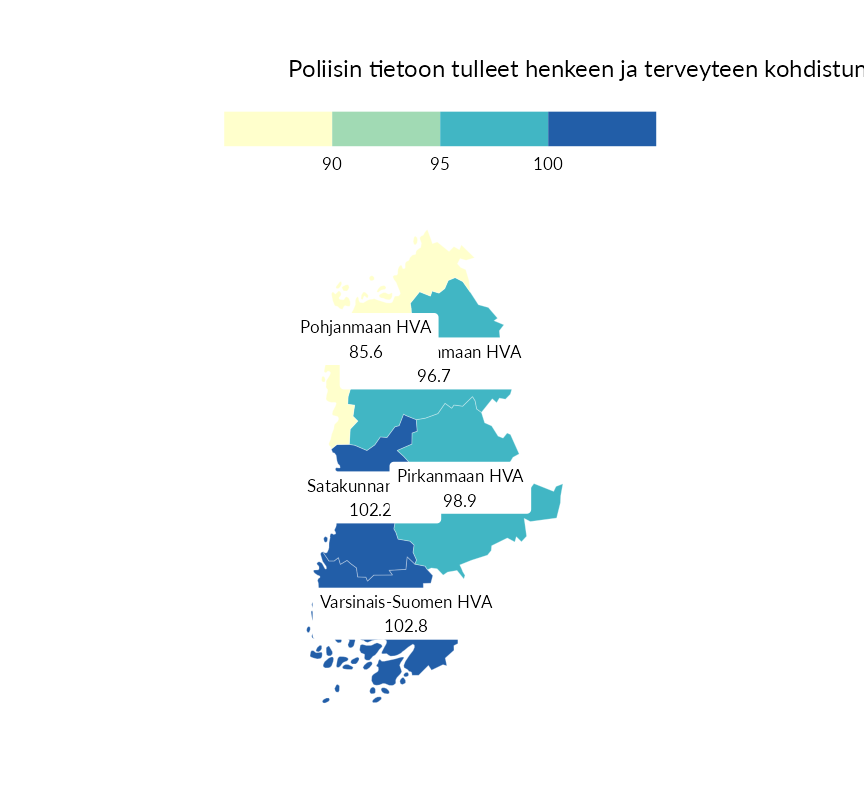 Karttoja ja aikasarjakuvioita huono-osaisuuden eri osoittimista