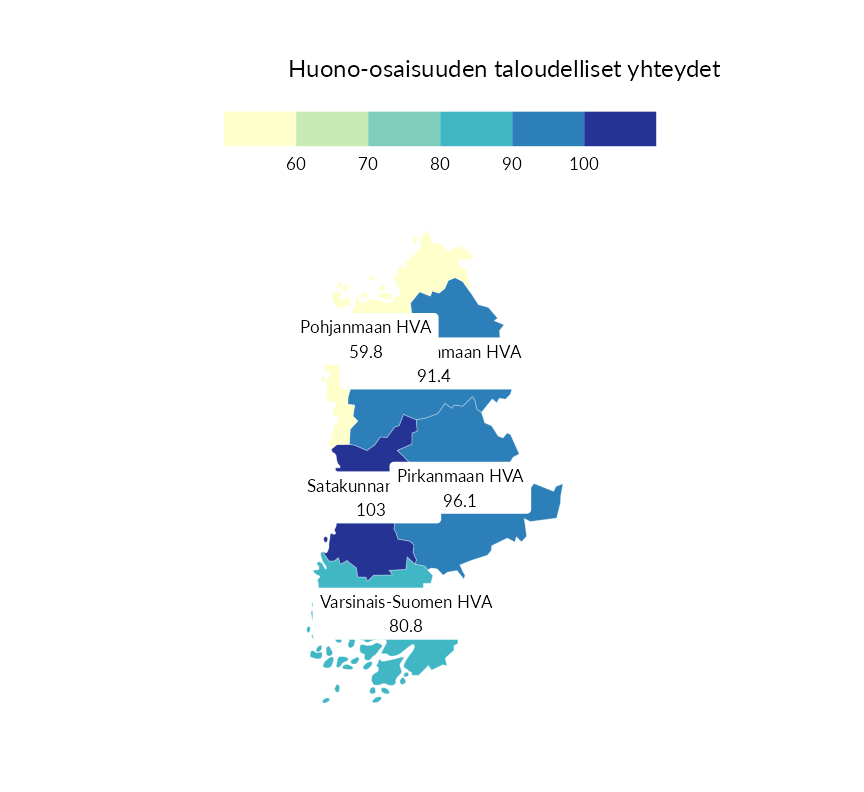 Karttoja ja aikasarjakuvioita huono-osaisuuden eri osoittimista